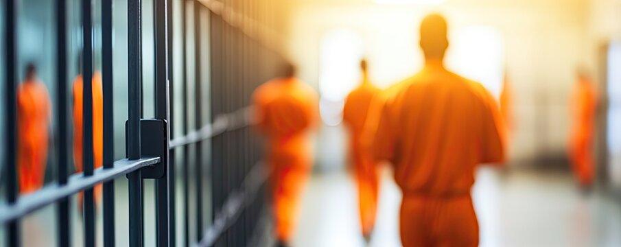 Inmates walking in a prison