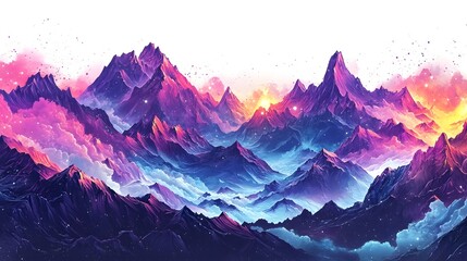 Dreamlike Mountainous Landscape with Vibrant Ethereal Scenery