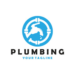 Obraz premium plumbing logo for water tap pipes for buildings, building stores, repair services, contractors, businesses, companies