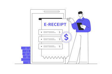 E-Receipt. Electronic Invoice concept, digital bill for online transactions system. Flat Cartoon Vector Illustration, icon. Stylish abstract design landing page