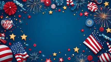 Obraz premium Vibrant Fireworks Exploding in Patriotic Independence Day