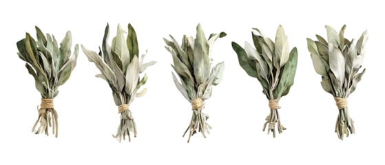 Pack of Five Bundles of Dried Herbs Perfect for Crafts and Dcor set against transparent background