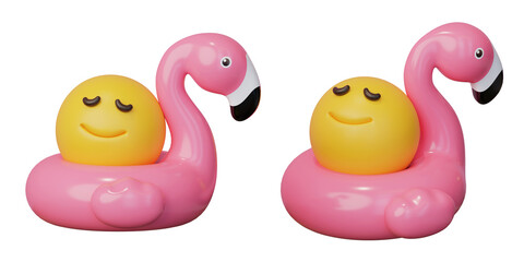 Face emoji lying on a flamingo tube 3D icon