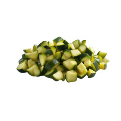 Freshly diced zucchini pieces arranged in a pile, perfect for salads or cooking. Ideal for healthy eating and vegan recipes.