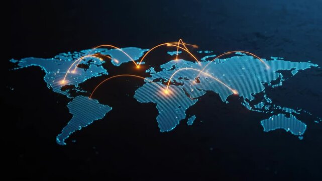 World Map Showing Global Connections Animation