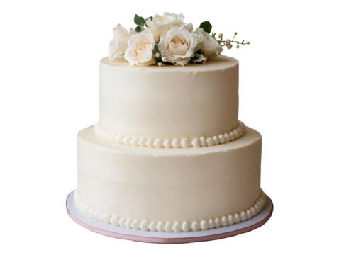 Elegant two-tier wedding cake with white roses