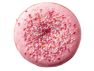 Sweet pink donut with colorful sprinkles for dessert indulgence