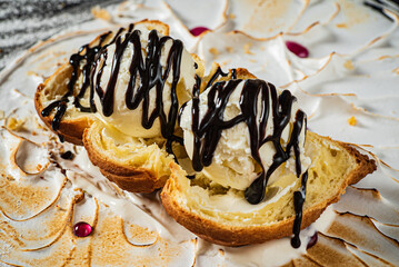 dessert with ice cream and chocolate