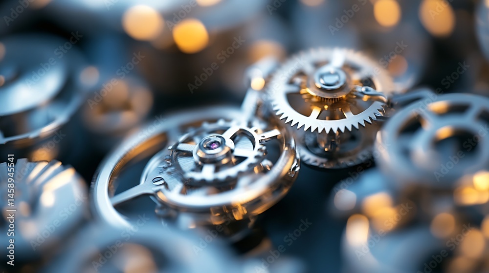 Leinwandbilder close-up view of intricate metallic gears, showcasing precision engineering and complex mechanics. t