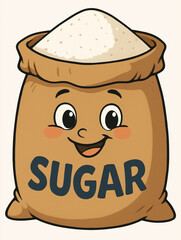 Refined sugar bag with cartoon face isolated on white background