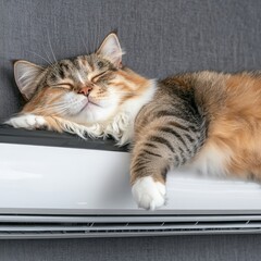 Cat Enjoying Cool Breeze on Air Conditioner