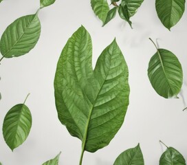 Naklejka premium Single vibrant green cocoa leaf, isolated on pure white background , detail, leaf shape