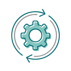 Minimalist rotating gear icon in a modern style on a white background  