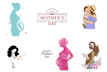 Elegant Mother's Day Vector Art: Pregnancy, Motherhood, and Family Love PNG

