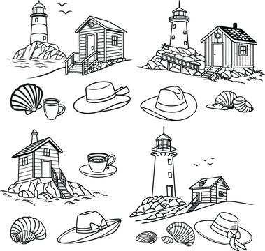 Hand-drawn sketch vector illustration shows a seamless pattern of old city town buildings and houses, a vintage architectural design