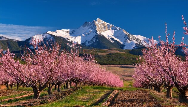 mt garfield and the blooming peach trees of palisade colorado