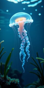 Underwater scene with large jellyfish