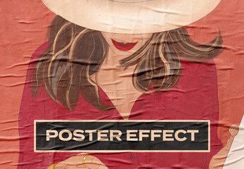 Poster Glued Wall Concrete Adhesive Photo Effect Paper Texture Template Mockup Overlay Style
