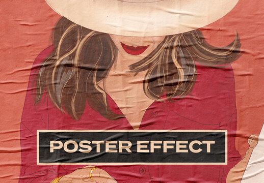 Poster Glued Wall Concrete Adhesive Photo Effect Paper Texture Template Mockup Overlay Style