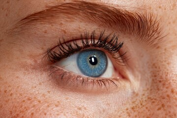 Obraz premium Close Up of Blue Eye with Freckles and Eyebrow