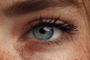 Obraz premium Blue Eye with Freckles and Eyelash