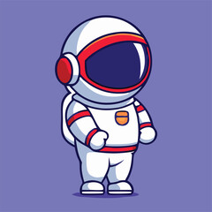Cartoon astronaut stands serenely in a white spacesuit, ready for space exploration