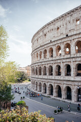 Colosseum exterior with tourists and city view Rome Italy
