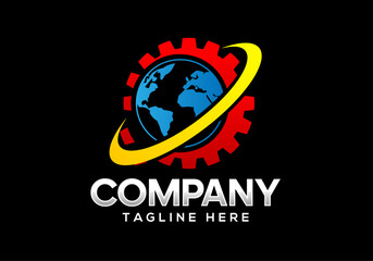 Gear globe logo icon design vector art