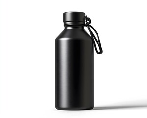 Black Metal Water Bottle on White Background