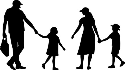 Black Silhouette Vector Illustration of a Family Holding Hands – Emblematic of Unity, Love, and Togetherness in a Minimalist Modern Design Celebrating Enduring Family Bond and Connection