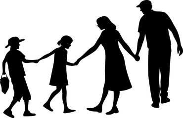 Black Silhouette Vector Illustration of a Family Holding Hands – Emblematic of Unity, Love, and Togetherness in a Minimalist Modern Design Celebrating Enduring Family Bond and Connection