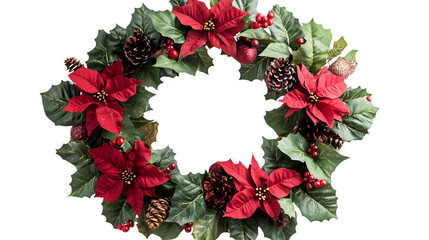 Elegant Christmas Flower Wreath on White Background for Festive Season Decor