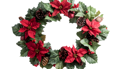 Elegant Christmas Flower Wreath on White Background for Festive Season Decor