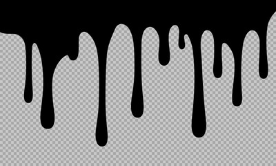Flowing black liquid, spilled paint, ink splashes, vector illustration, oil drops or chocolate drops