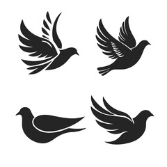 Obraz premium Dove Logo Collection. World Bird Silhouette Icons, dove logo, peace bird, flying dove, bird silhouette, charity symbol