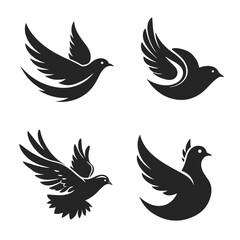 Dove Logo Collection. World Bird Silhouette Icons, dove logo, peace bird, flying dove, bird silhouette, charity symbol