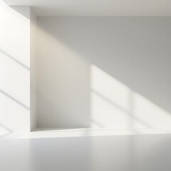 Fototapeta premium Minimalist White Room with Sunlight and Shadows - Interior Design, Empty Space, Abstract Background.