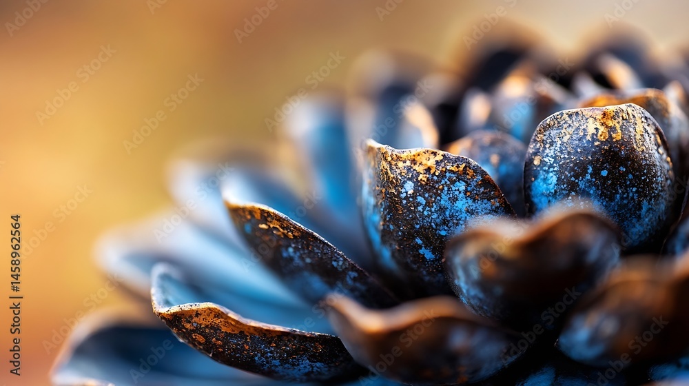 Aufkleber close-up view of a stylized succulent, its petals exhibiting a dark, metallic texture with splashes 