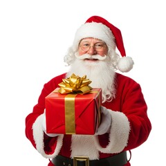 Santa Claus Holding a Gift Box - Christmas Celebration and Holiday Present Concept.