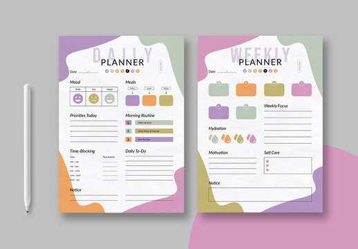 Colored Daily And Weekly Planner Layout