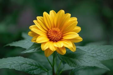 Fototapeta premium Yellow Flower with Green Leaves