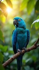 Obraz premium Blue parrot perched on a tree branch