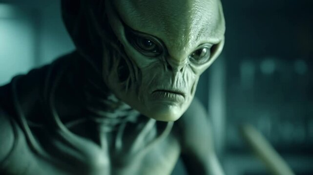 4K Green-Skinned Extraterrestrial Alien Close-Up | Sci-Fi Character Design | Futuristic Alien Species for Fantasy and Space Projects