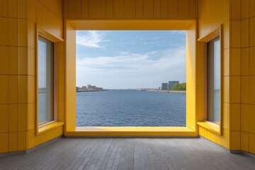 Fototapeta premium View of Water From a Yellow Room with Window