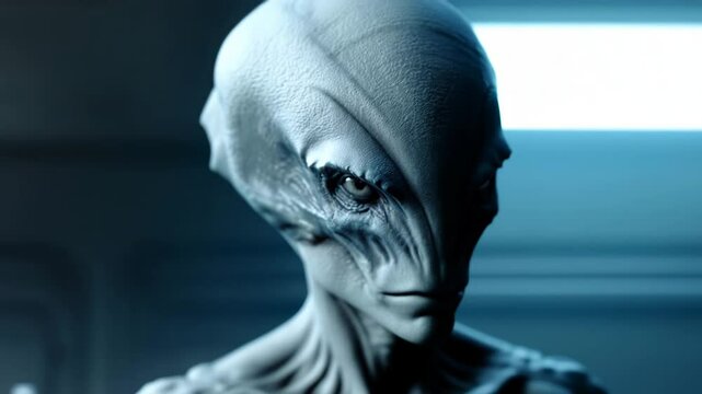 4K Blue-Skinned Alien Humanoid Close-Up | Futuristic Sci-Fi Character for Space and Fantasy Themes | Cinematic Extraterrestrial Lifeform