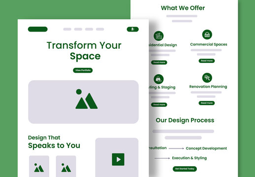 Interior Wireframe Landing Page Layout