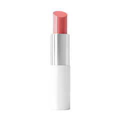 Obraz premium Nude Lipstick Tube: A single, closed, nude-colored lipstick tube is displayed on a white background, ready for application. The smooth, metallic finish highlights the sleek design and elegant appeal.