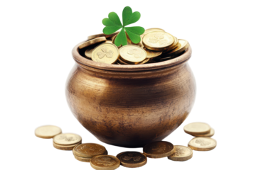 Golden pot with shamrocks symbolizes fortune celebration and Irish tradition in vibrant seasonal illustrations