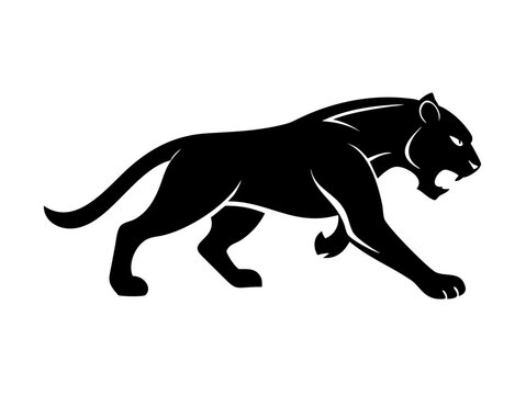 Powerful Black Panther Silhouette, Ideal for Logos and Branding . Bold, stylized silhouette of a black panther in a dynamic running pose. 