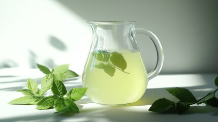 Refreshing Homemade Mint Infused Water in Glass Pitcher